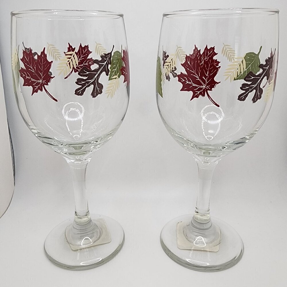 Set of 2 "Fall Leaves" Wine Glasses - Picture 2 of 8